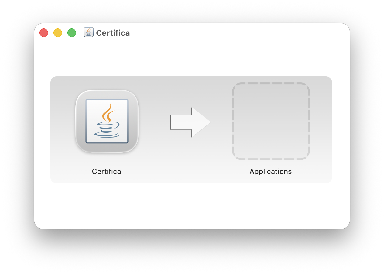 Ventana del instalador DMG de EasyCertifica en macOS — arrastra el icono a Aplicaciones